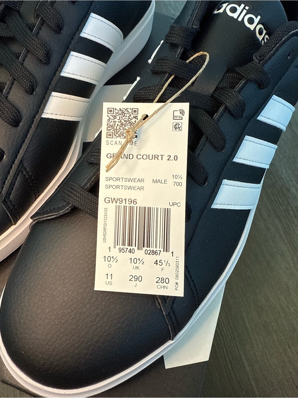 NWT Men’s Adidas Grand Court 2.0 Sneakers Size 11 Black & White Shoes Brand New! - Picture 12 of 12